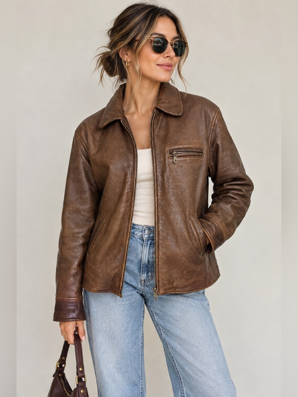 Vintage Euro Mond of California Brown Genuine Leather Jacket size Medium